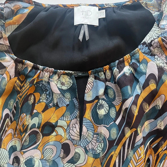 Anthropologie HD In Paris Silk Blouse Peacock Prisma Top Peplum Size 4 - Picture 4 of 8